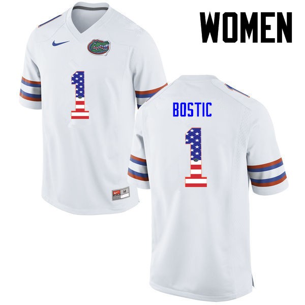 Florida Gators Women #1 Jonathan Bostic College Football USA Flag Fashion White